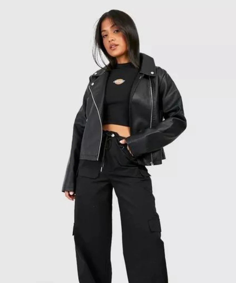 Petite Black Biker Leather Jacket