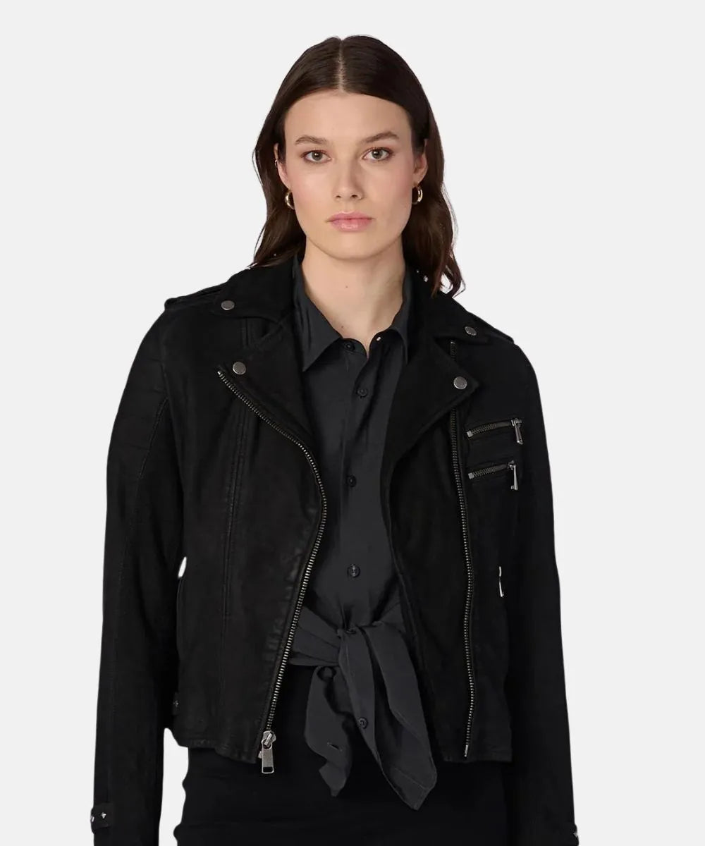 Quilted Shoulder Moto Leather Jacket
