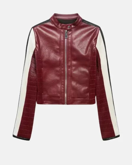 Red Cherry Crop Leather Jacket