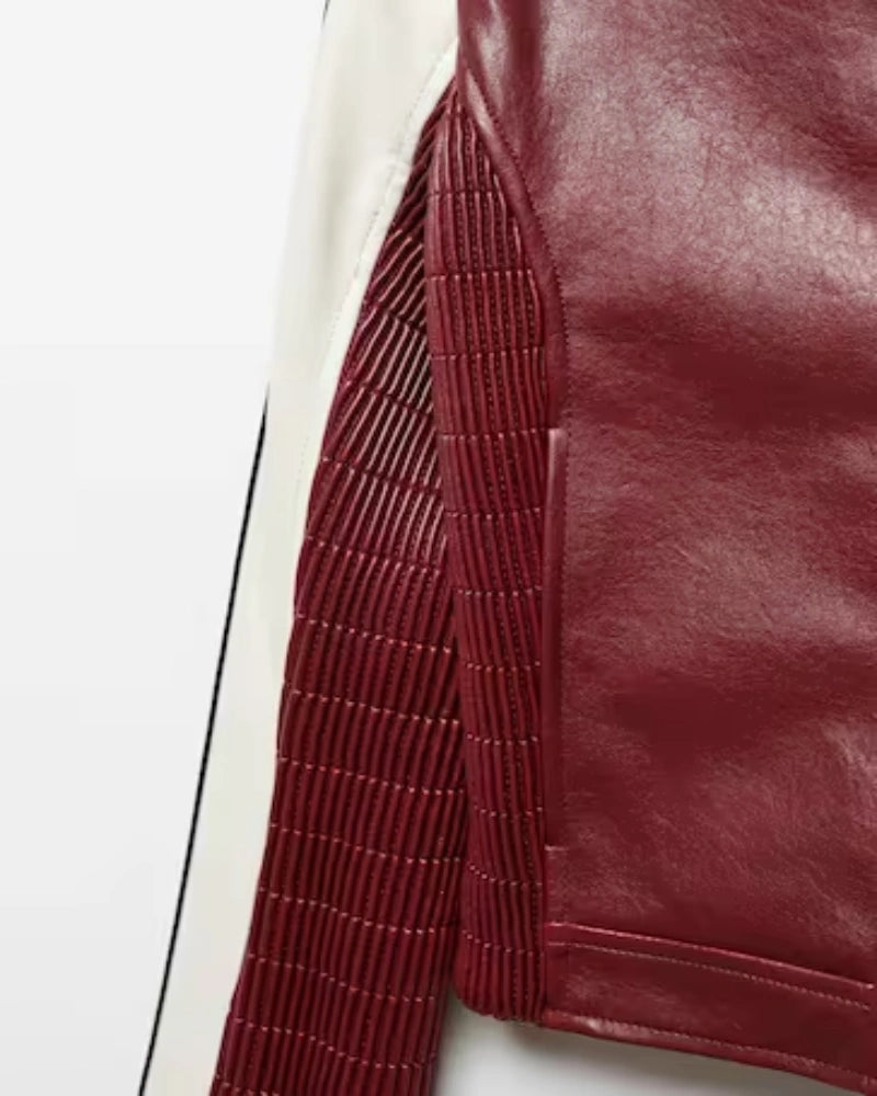 Red Cherry Crop Leather Jacket