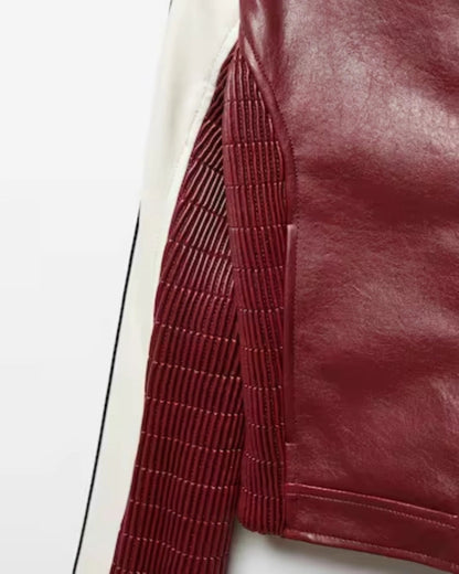 Red Cherry Crop Leather Jacket