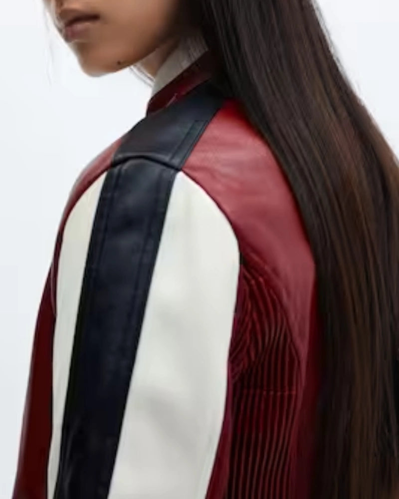 Red Cherry Crop Leather Jacket