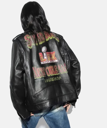 Women’s Oversized Black Leather Moto Jacket