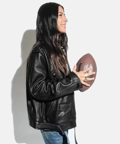 Women’s Oversized Black Leather Moto Jacket
