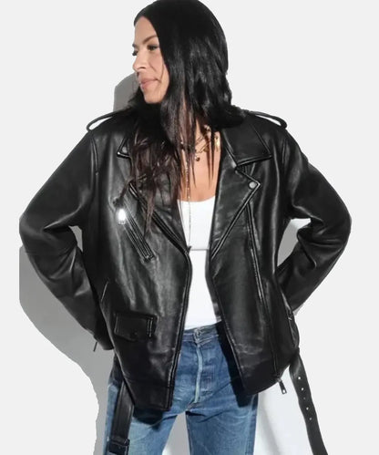 Women’s Oversized Black Leather Moto Jacket