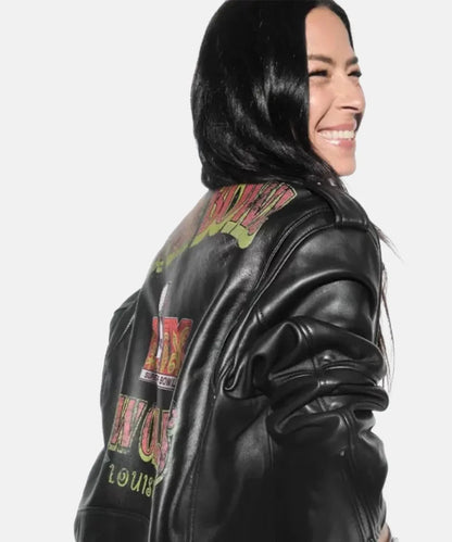 Women’s Oversized Black Leather Moto Jacket