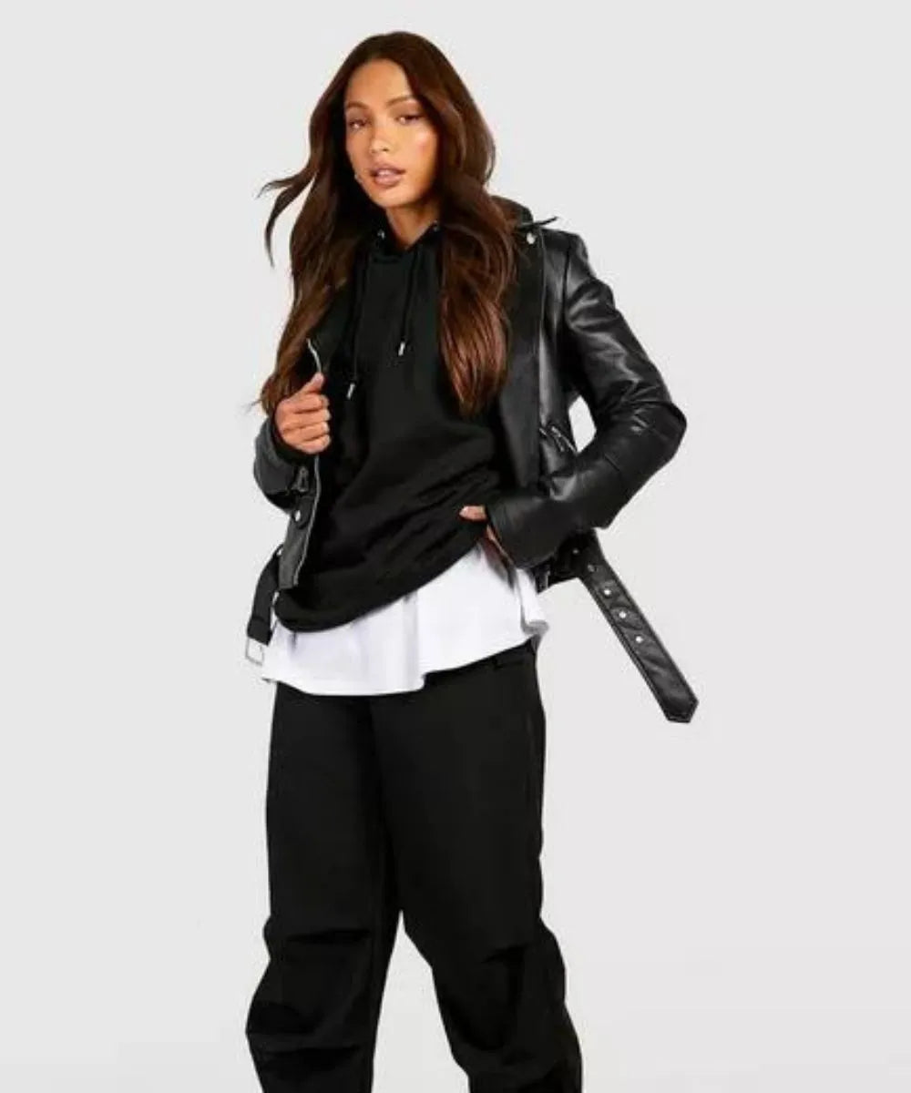 Women Belted Biker Jacket