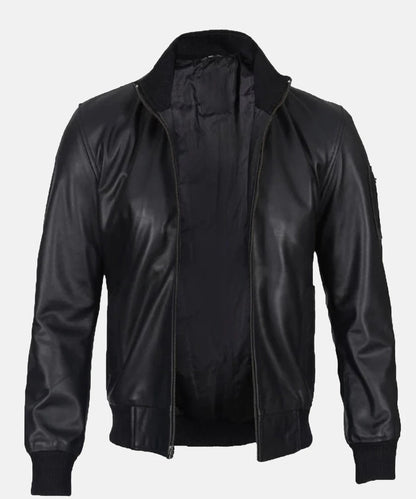 Black Leather Bomber Jacket