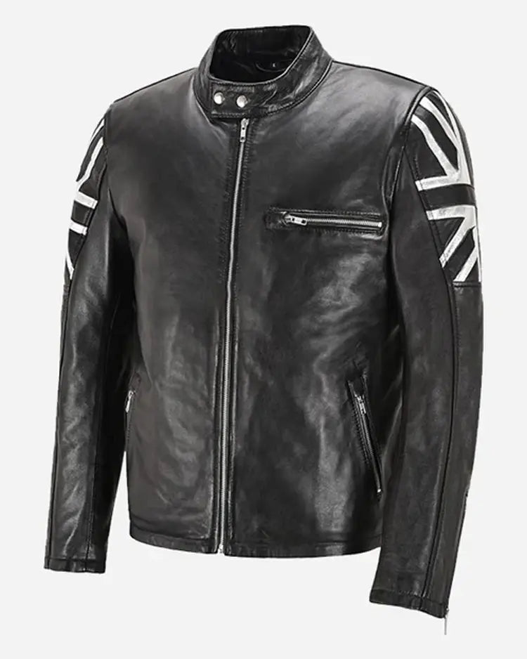 Union Jack Silver Black Leather Jacket