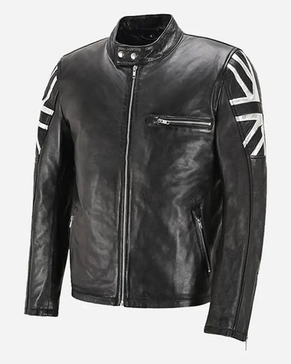 Union Jack Silver Black Leather Jacket
