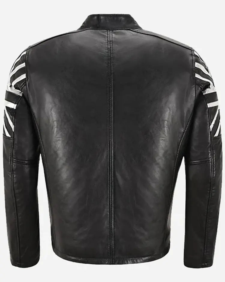 Union Jack Silver Black Leather Jacket