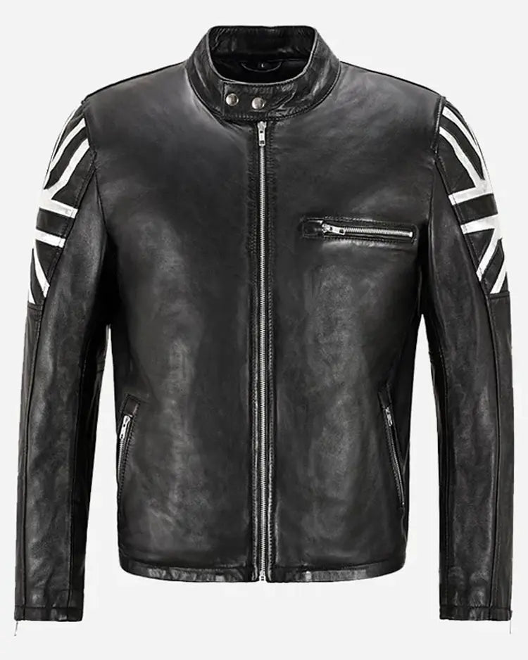 Union Jack Silver Black Leather Jacket