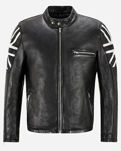 Union Jack Silver Black Leather Jacket
