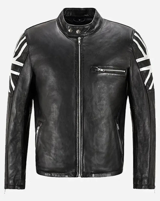 Union Jack Silver Black Leather Jacket