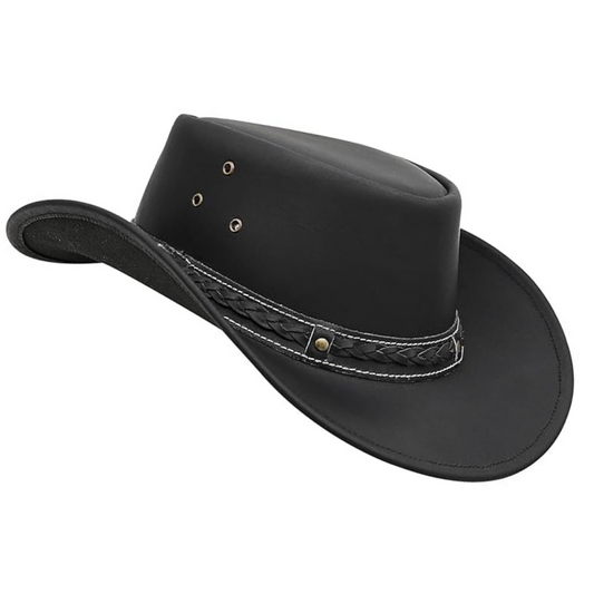 Genuine Leather Cowboy Hat - Dark Brown