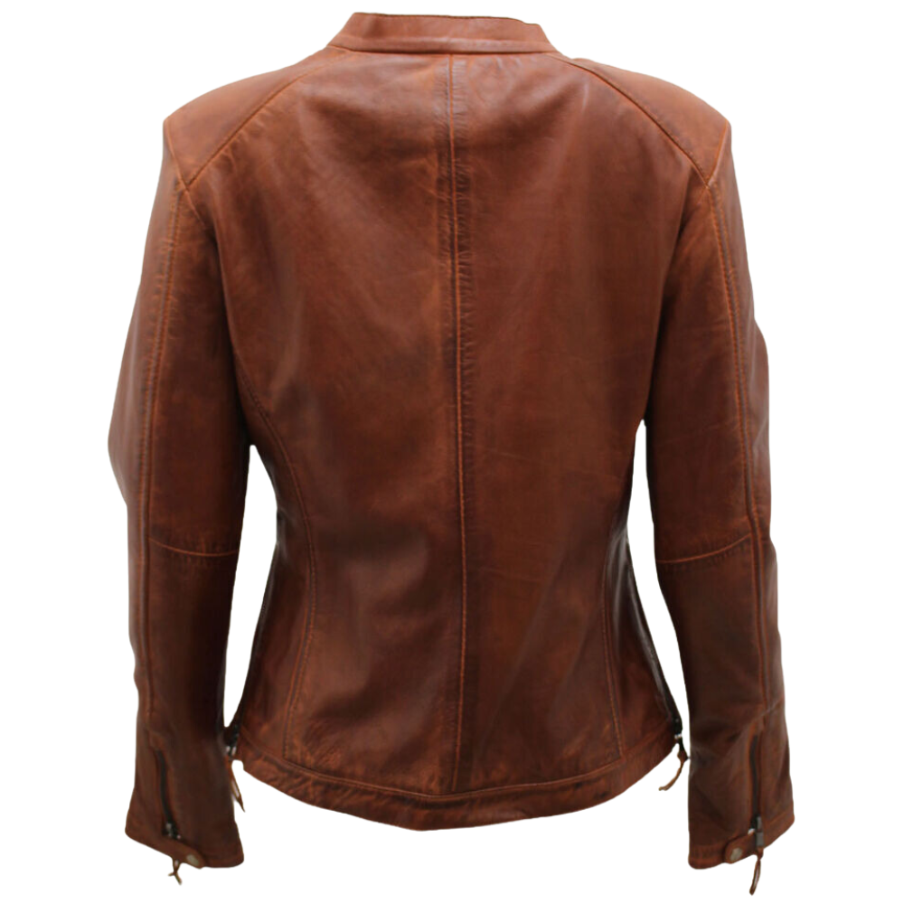 Women Vintage Brown Leather Biker Jacket