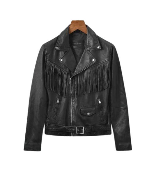Soft Waxed Fringe Leather Biker Jacket