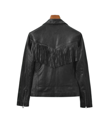 Soft Waxed Fringe Leather Biker Jacket