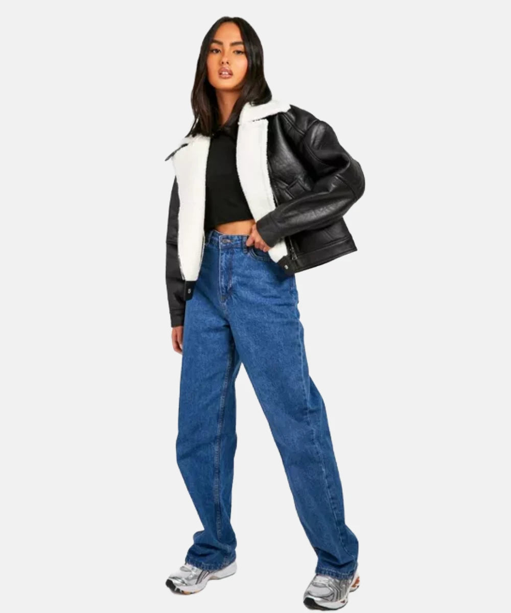 Women Borg lined Aviator Shearling Jacket