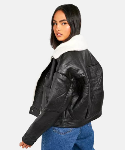 Women Borg lined Aviator Shearling Jacket