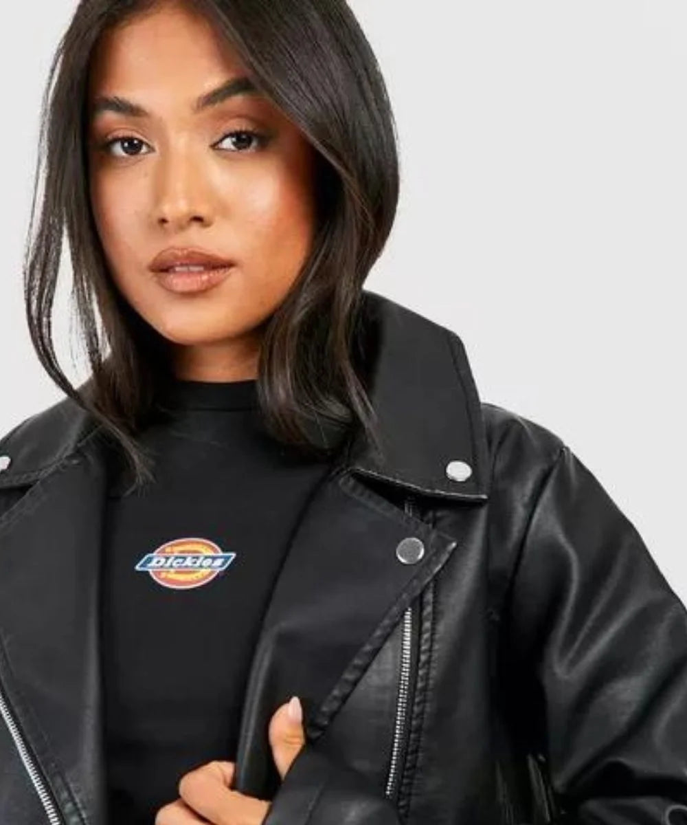 Petite Black Biker Leather Jacket