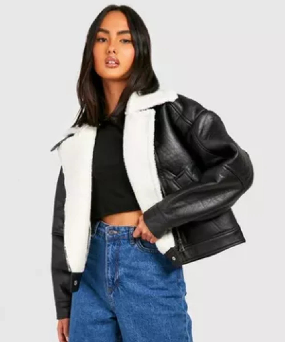 Women Borg lined Aviator Shearling Jacket