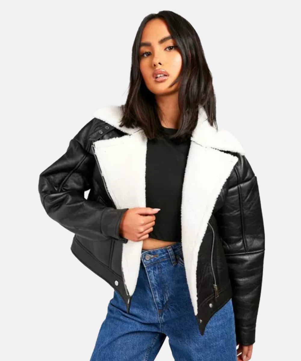 Women Borg lined Aviator Shearling Jacket