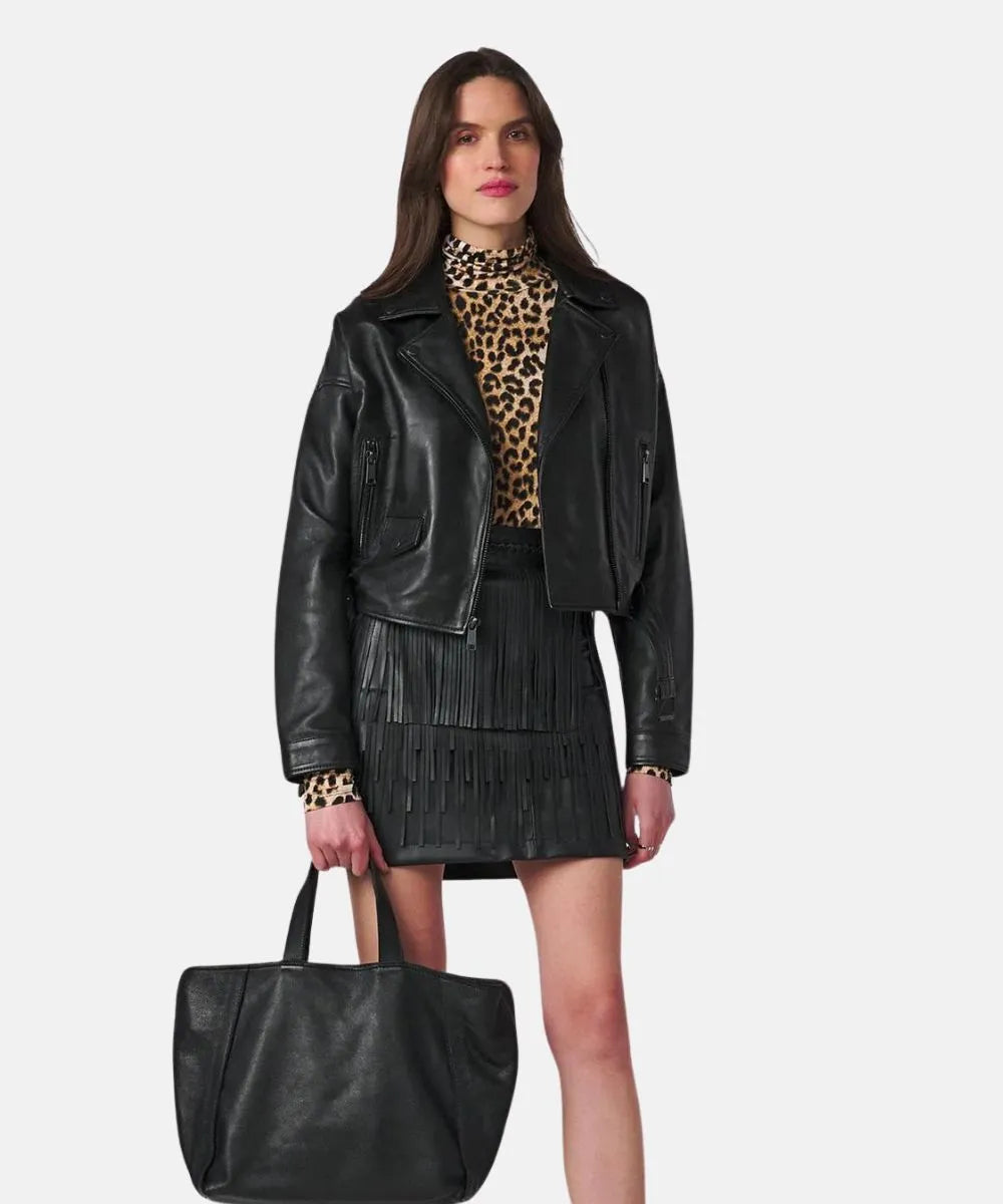 Women's Oversized Black Motorcycle Leather Jacket