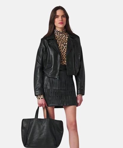 Women's Oversized Black Motorcycle Leather Jacket