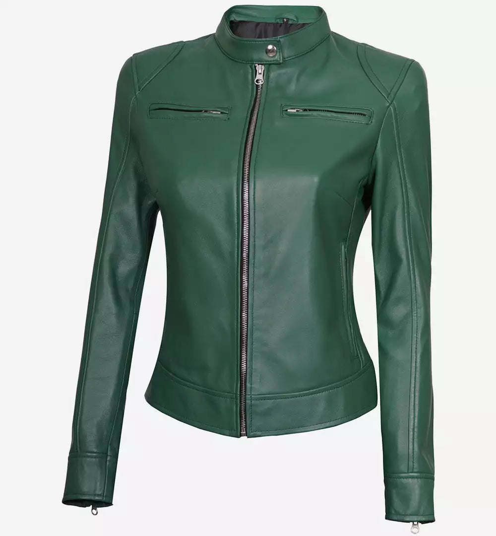 Dodge Green Cafe Racer Leather Jacket