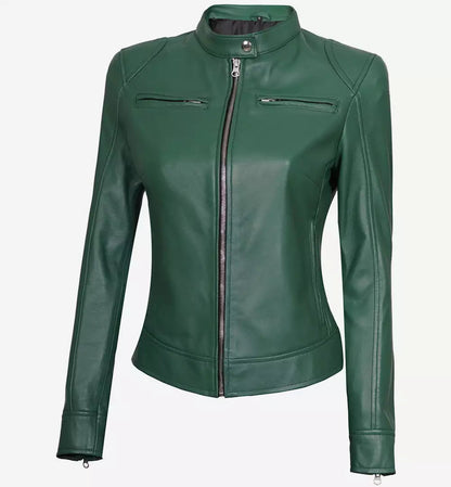 Dodge Green Cafe Racer Leather Jacket