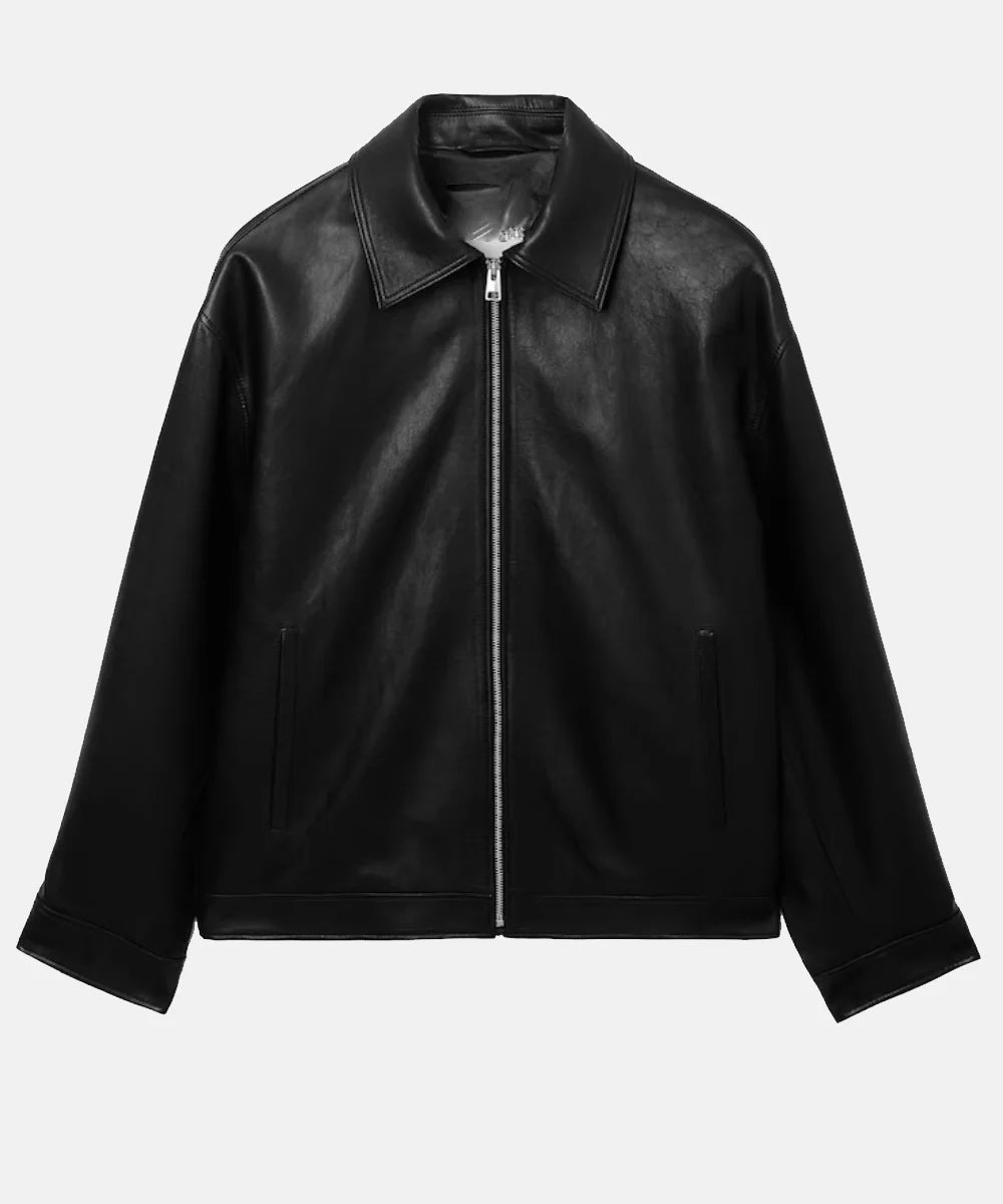 Women Oversized Collared Leather Jacket