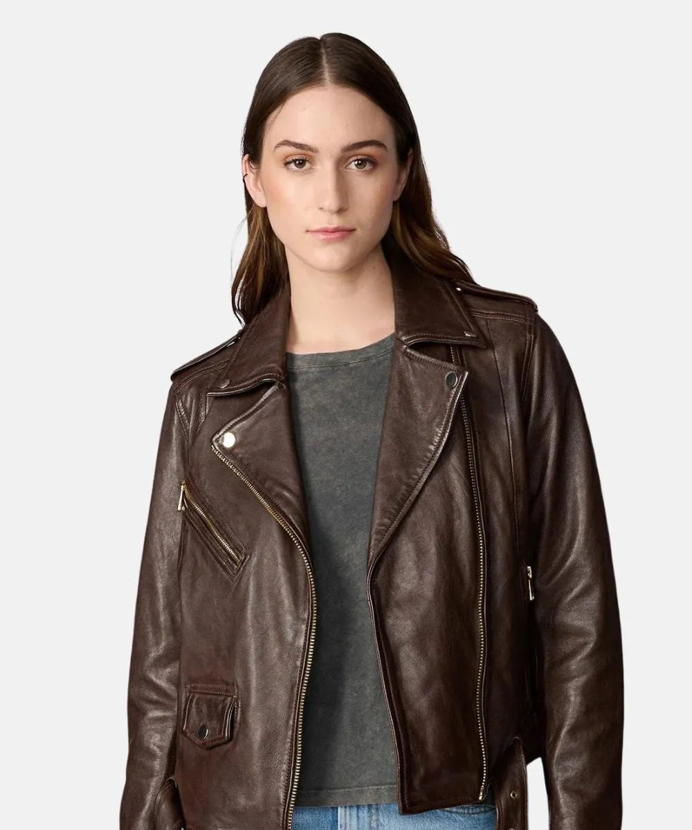Leather Moto Jacket With Gold Hardware