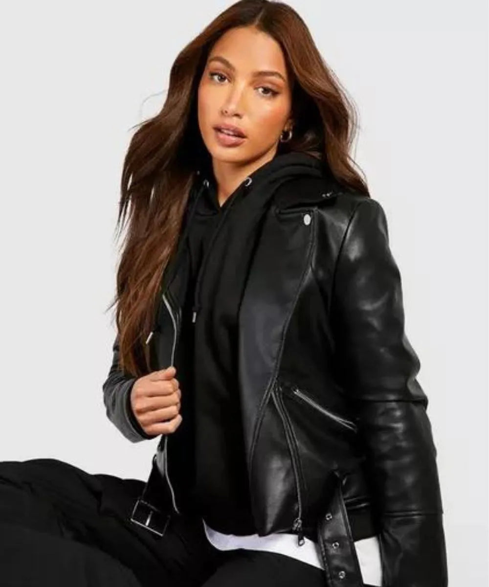 Women Belted Biker Jacket