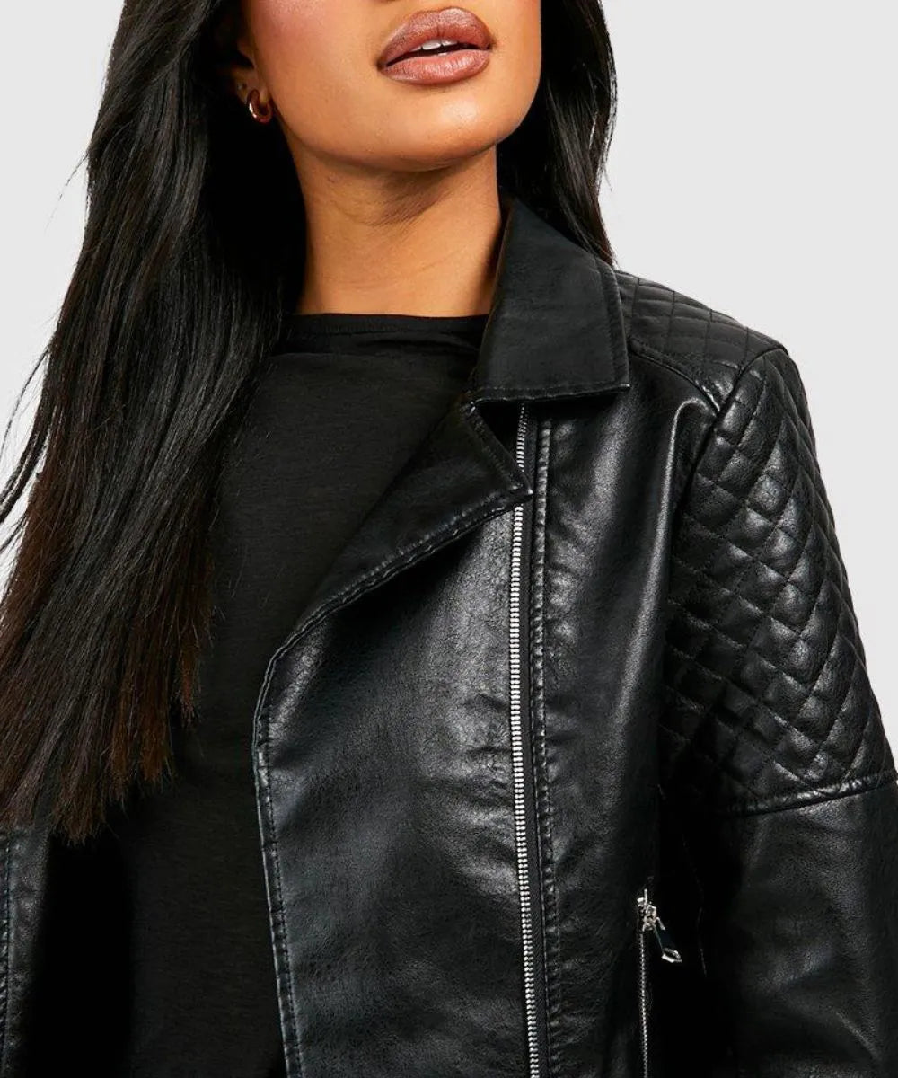 Women Durable Black Biker Leather Jacket