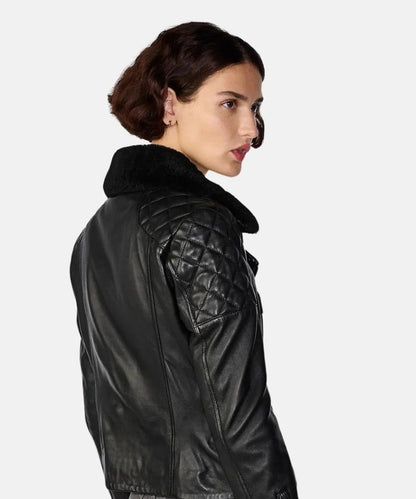 Moto Jacket With Removeable Shearling Collar