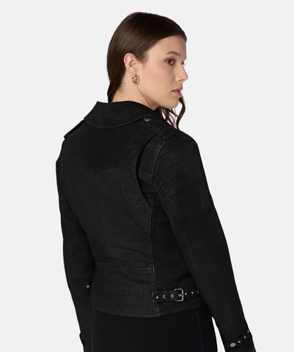 Quilted Shoulder Moto Leather Jacket