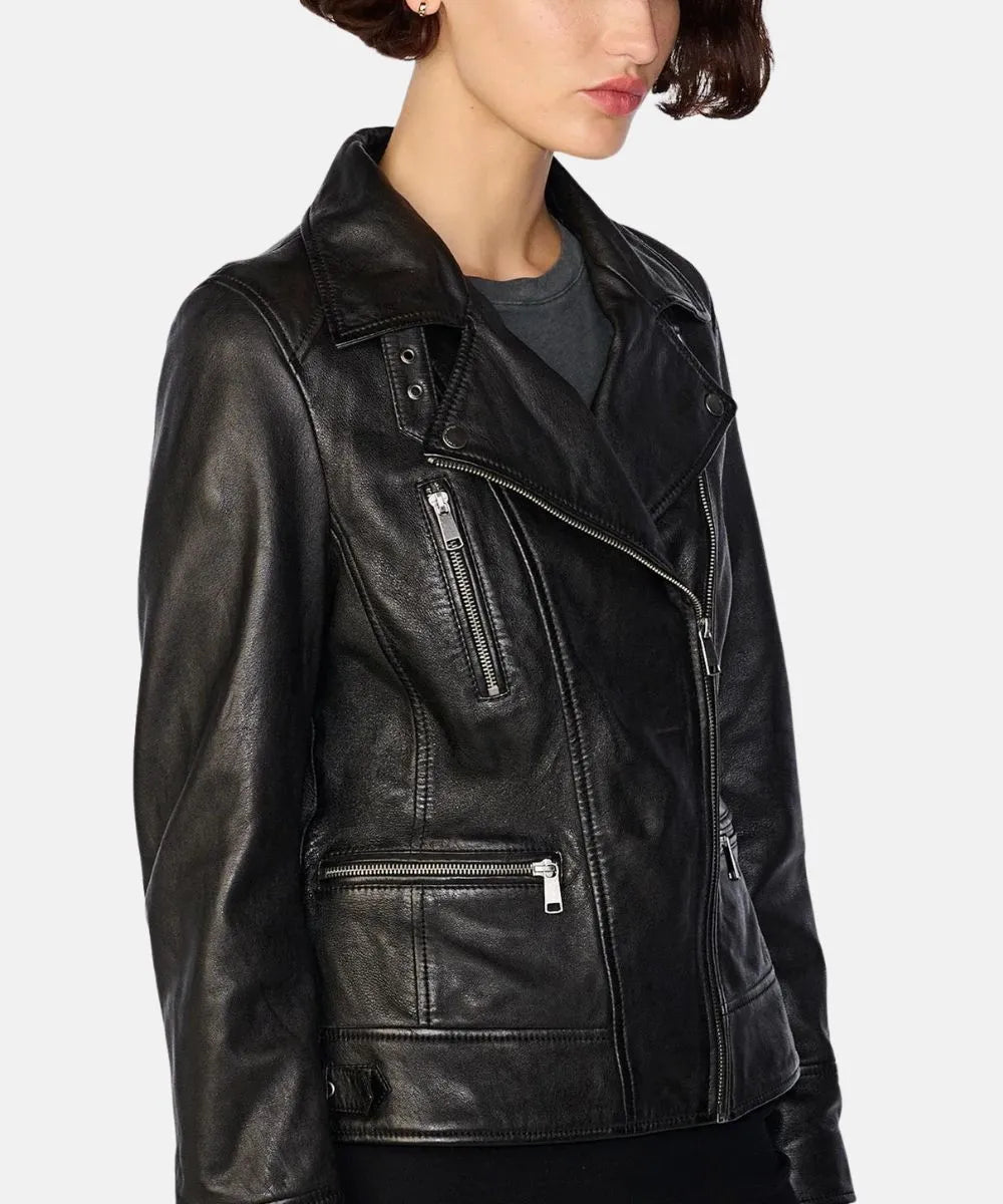 Women’s Black Leather Asymmetrical Moto Jacket
