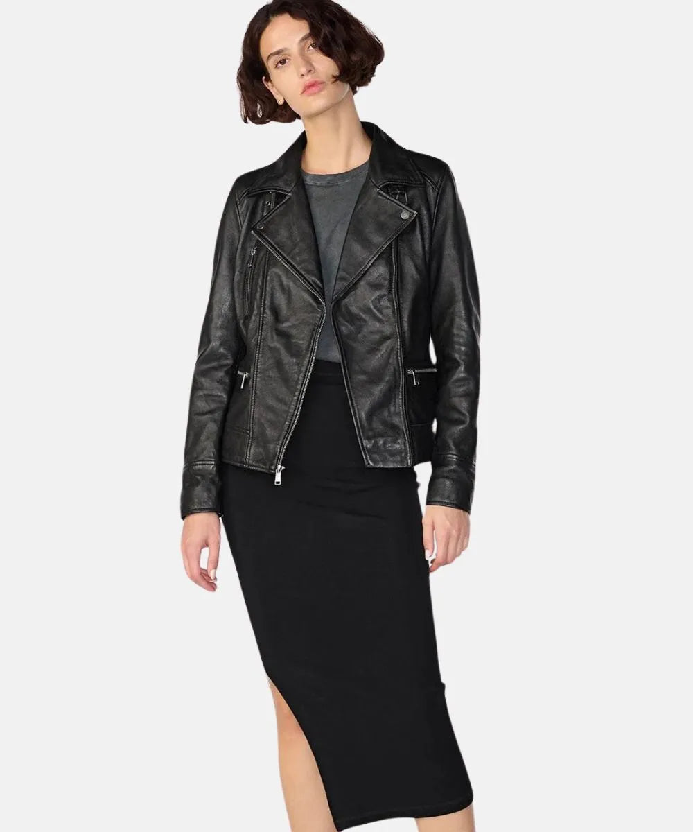 Women’s Black Leather Asymmetrical Moto Jacket