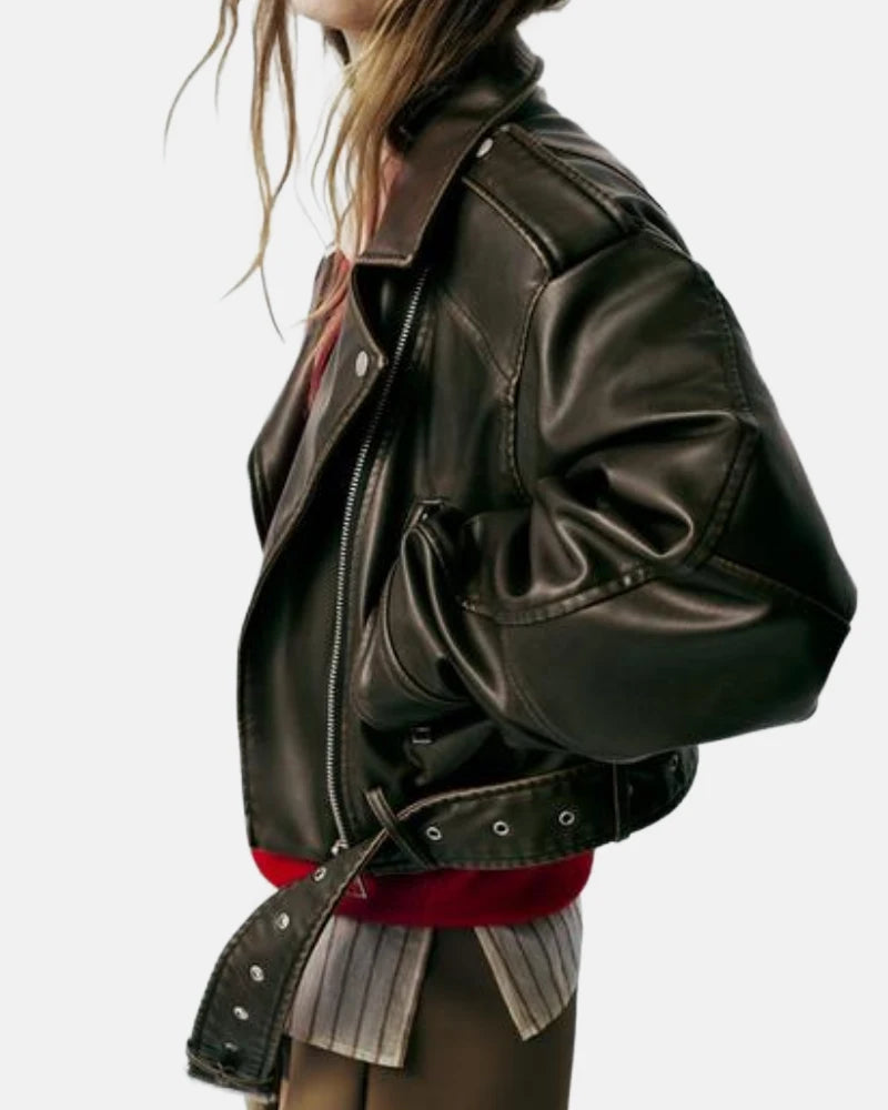 Leather Effect Cropped Biker Jacket