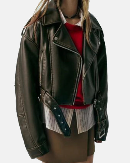 Leather Effect Cropped Biker Jacket