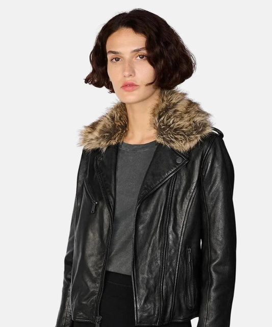Zoe Moto Jacket Fur Collar