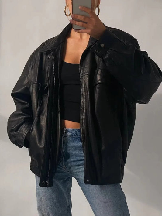 90s Womens Vintage Oversized Jacket, ladies leather jacket, ladies biker jacket, ladies oversized leather jacket, Womens oversized jacket
