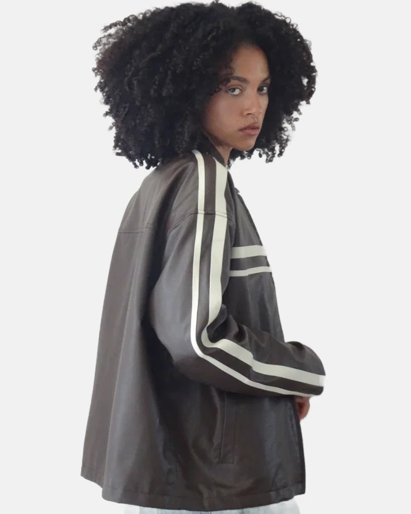 Ivory Stripe PU Chocolate Jacket