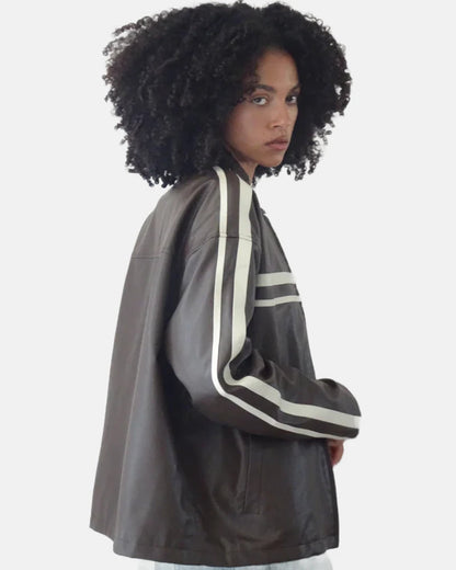 Ivory Stripe PU Chocolate Jacket