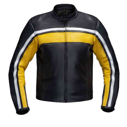 Mens Black & Yellow Biker Leather Jacket