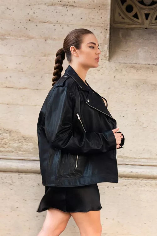 Plus Size Real Leather Oversized Jacket