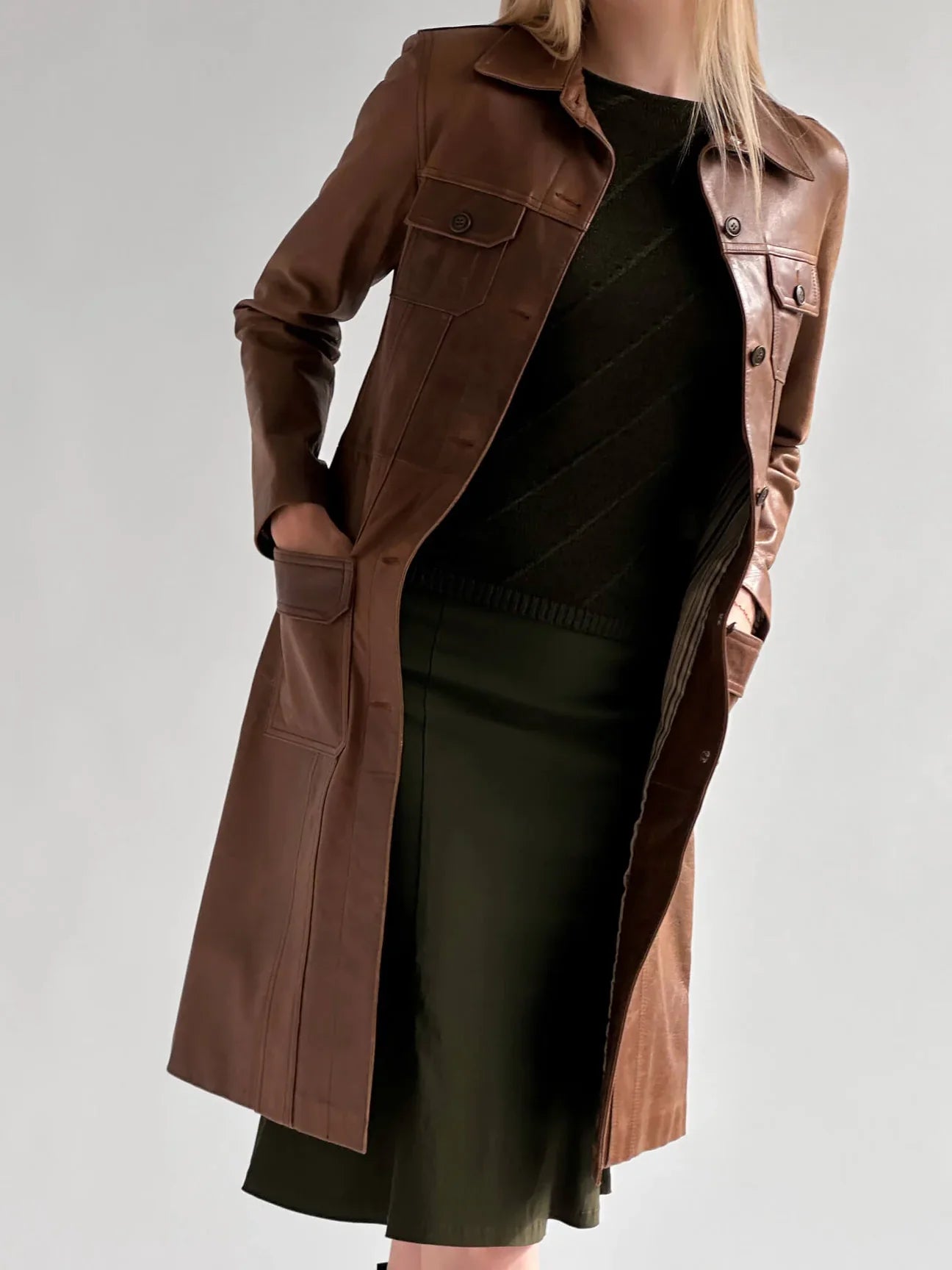 Long Leather Trench coat