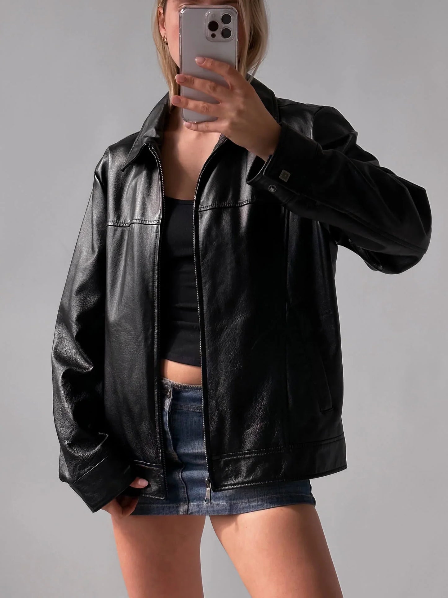 Vintage Oversized Straight Fit Leather Jacket