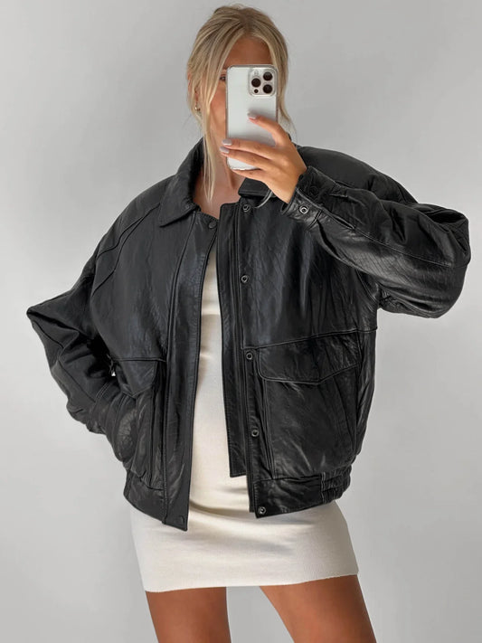 Vintage Oversized Leather Bomber Jacket